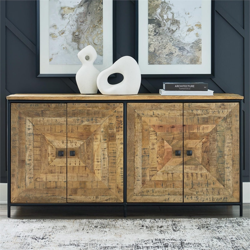Bowery Hill Wood Contemporary Brown & Beige Finish Accent Cabinet