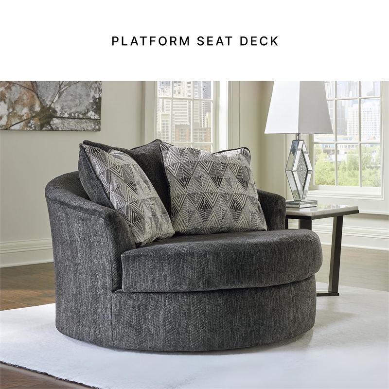 Bowery Hill Corner-blocked frame Dark Gray Oversized Swivel Accent Chair