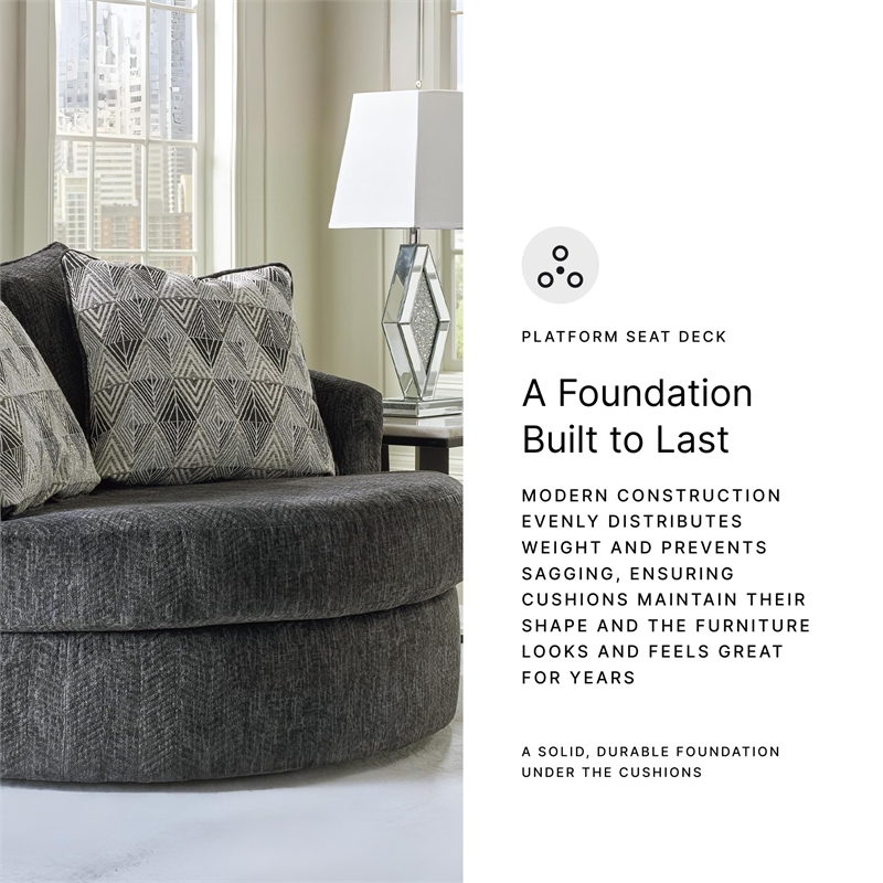 Bowery Hill Corner-blocked frame Dark Gray Oversized Swivel Accent Chair