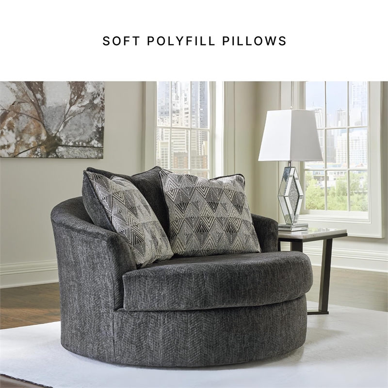 Bowery Hill Corner-blocked frame Dark Gray Oversized Swivel Accent Chair