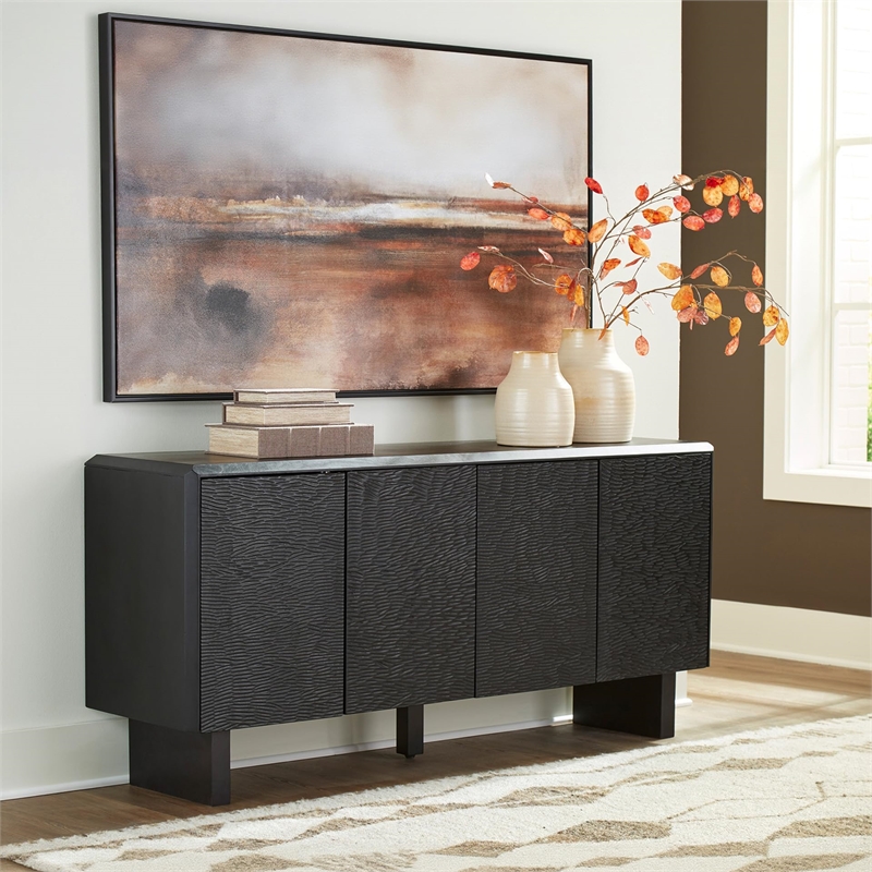 Bowery Hill Solid Wood Contemporary Black Finish Accent Cabinet