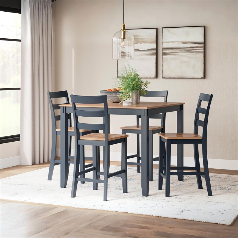 Bowery Hill Farmhouse Blue Counter Height Dining Table Set - Set of 5