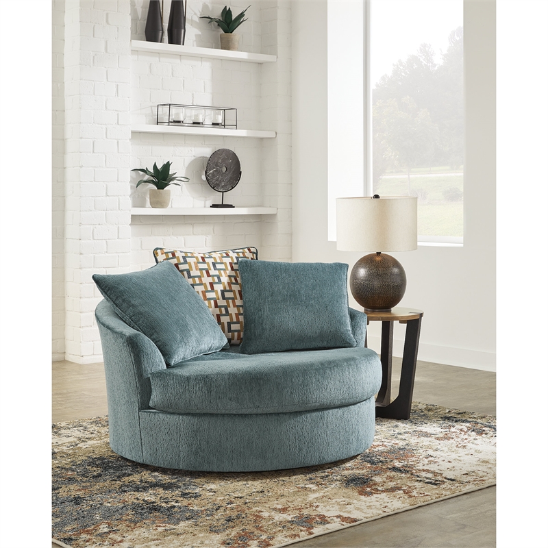 Bowery Hill Contemporary Corner-blocked frame Blue Oversized Swivel Accent Chair