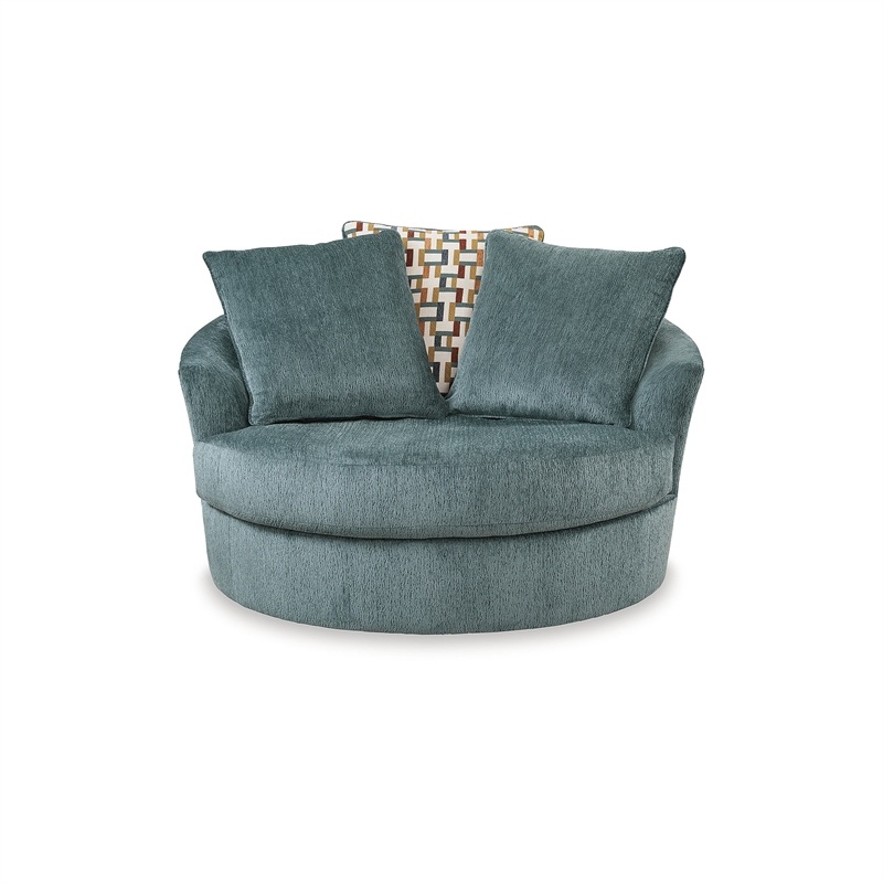 Bowery Hill Contemporary Corner-blocked frame Blue Oversized Swivel Accent Chair