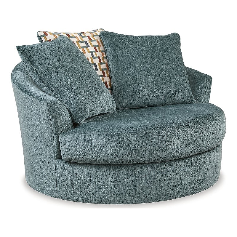 Bowery Hill Contemporary Corner-blocked frame Blue Oversized Swivel Accent Chair