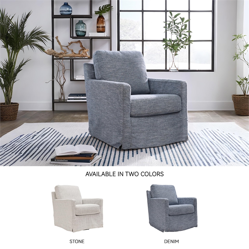 Bowery Hill Contemporary Polyester Denim Swivel Glider Accent Chair