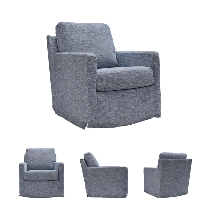 Bowery Hill Contemporary Polyester Denim Swivel Glider Accent Chair