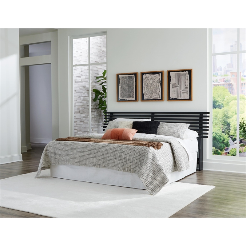 Bowery Hill Engineered Wood Contemporary Black King Slat Headboard