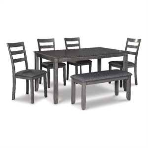 Bowery Hill Transitional Charcoal Dining Table and Chairs with Bench - Set of 6