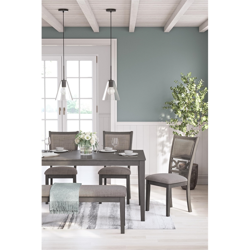 Bowery Hill Transitional Gray Dining Table and 4 Chairs and Bench - Set of 6
