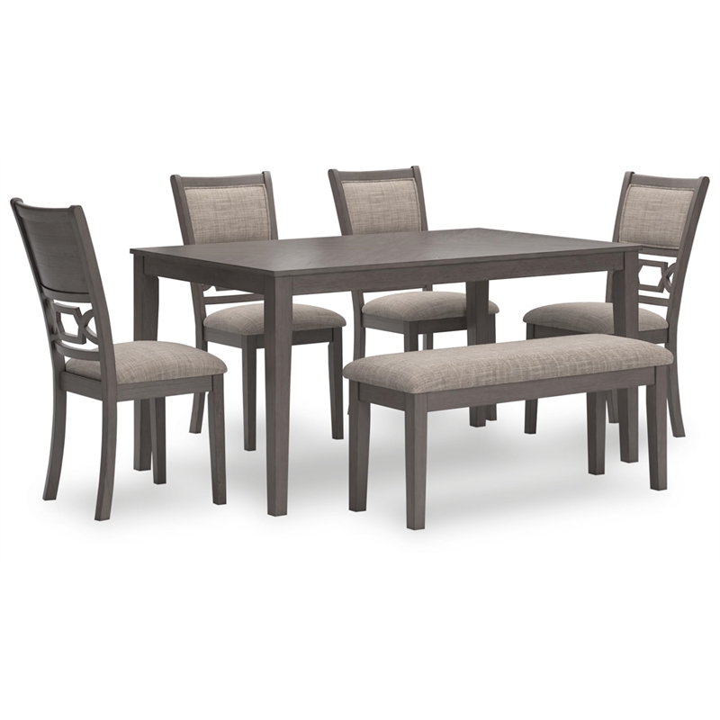 Bowery Hill Transitional Gray Dining Table and 4 Chairs and Bench - Set of 6