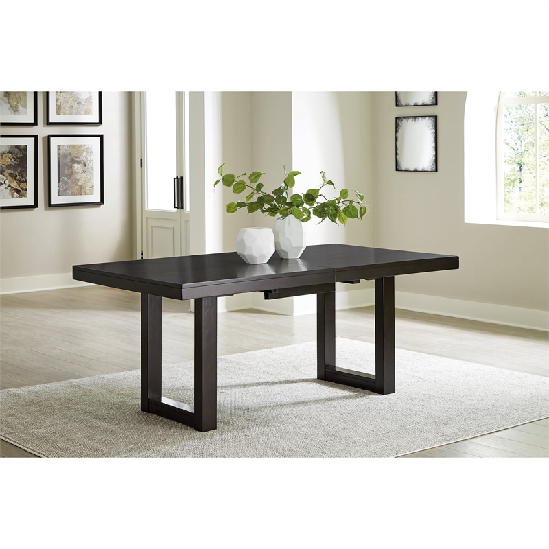 Bowery Hill Modern Hardwood Solids Dark Grayish Brown Dining Extension Table