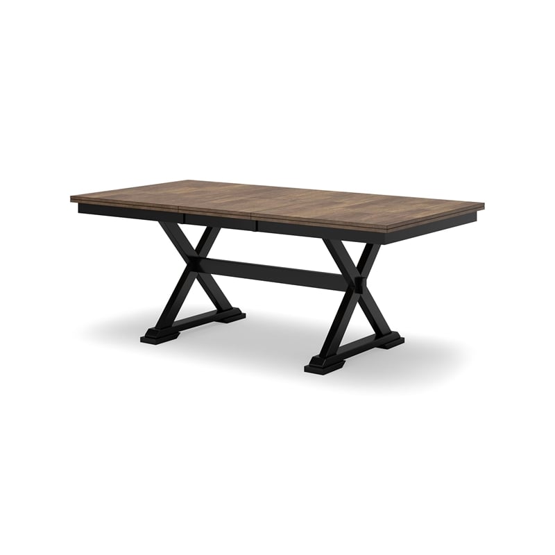 Bowery Hill Farmhouse Hardwood Solids Brown & Black Dining Extension Table