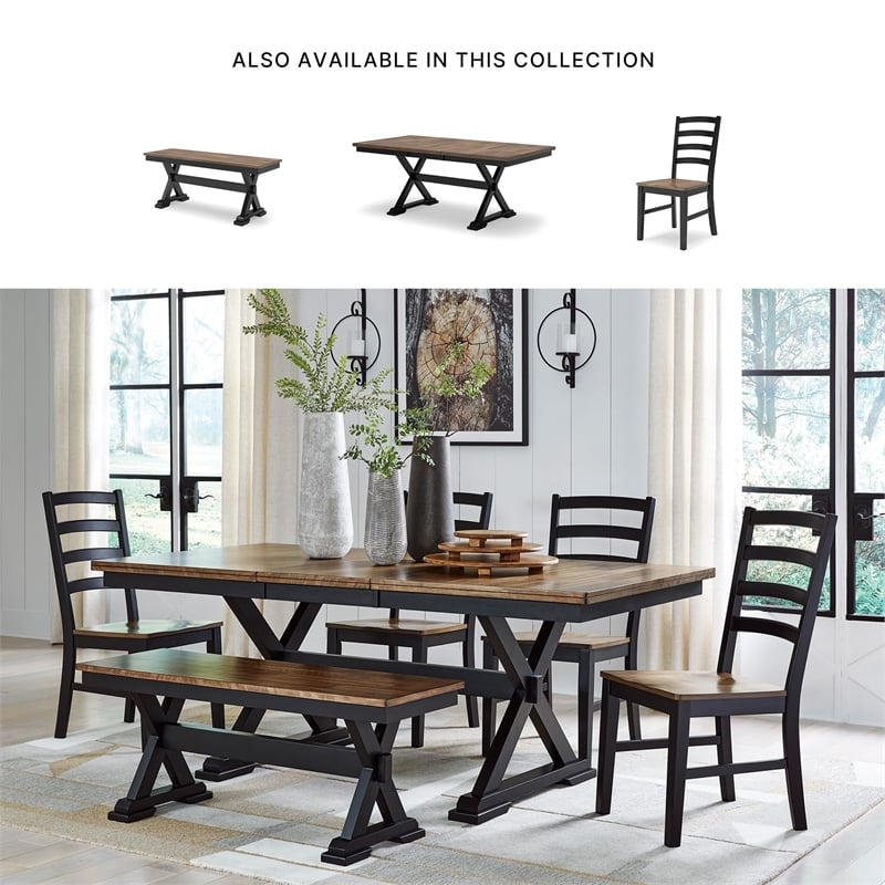 Bowery Hill Farmhouse Hardwood Solids Brown & Black Dining Extension Table
