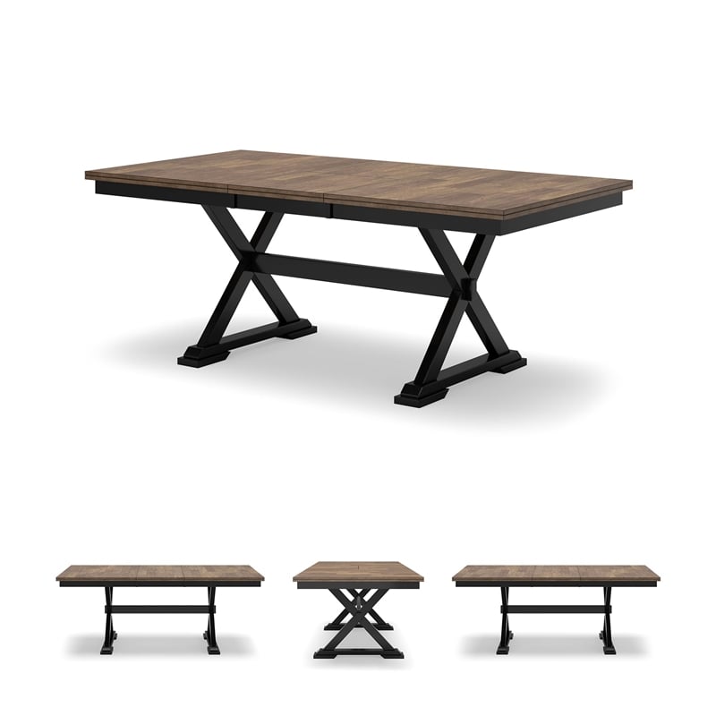 Bowery Hill Farmhouse Hardwood Solids Brown & Black Dining Extension Table