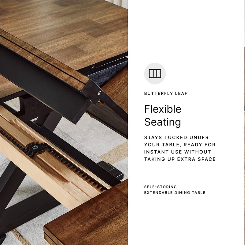 Bowery Hill Farmhouse Hardwood Solids Brown & Black Dining Extension Table