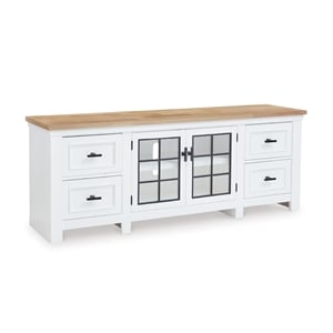 Bowery Hill Hardwood Solids White & Natural 74&quot TV Stand for TVs up to 84&quot