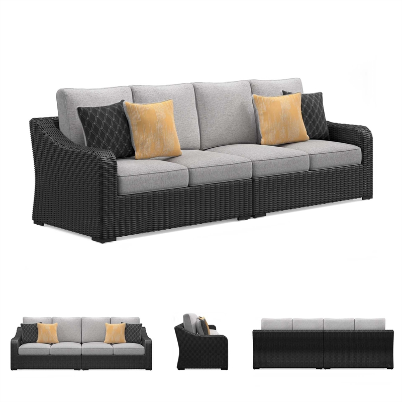 Bowery Hill Coastal Black & Gray 2-Piece Outdoor Loveseat with Cushion