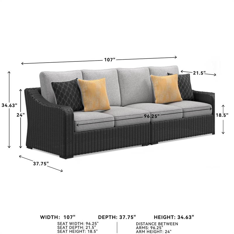 Bowery Hill Coastal Black & Gray 2-Piece Outdoor Loveseat with Cushion