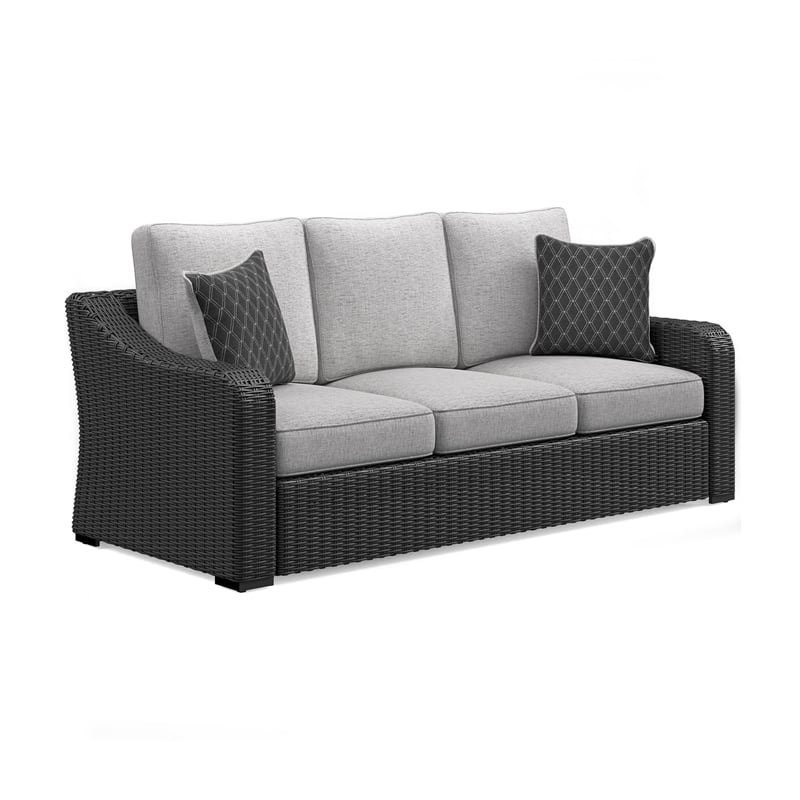 Bowery Hill Coastal Black & Light Gray Outdoor Sofa with Cushion