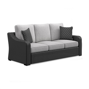 Bowery Hill Coastal Black & Light Gray Outdoor Sofa with Cushion