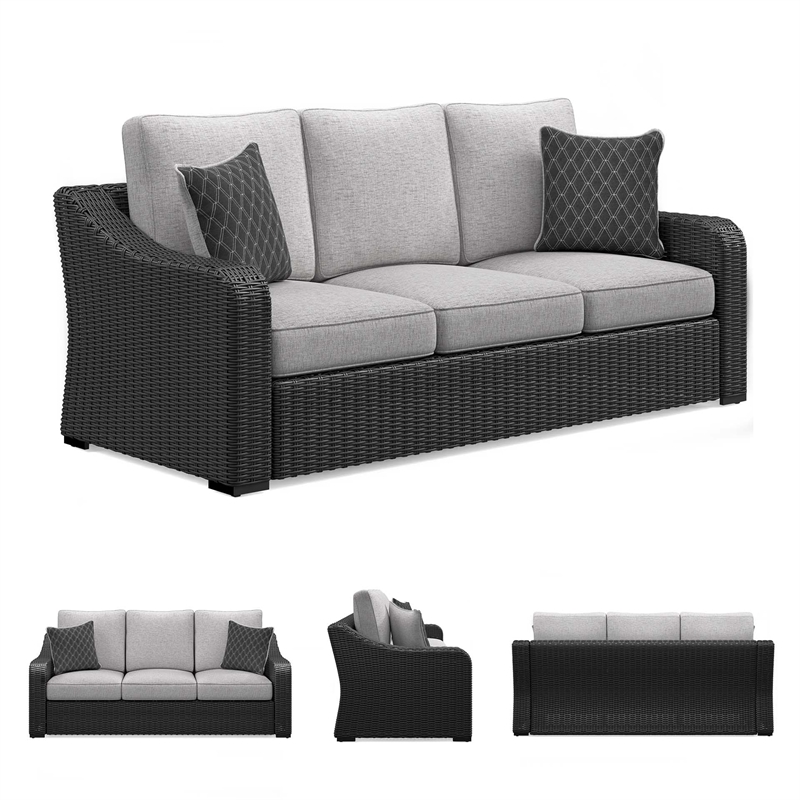 Bowery Hill Coastal Black & Light Gray Outdoor Sofa with Cushion