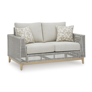 Bowery Hill Wicker / Rattan Coastal Gray Outdoor Loveseat with Cushion