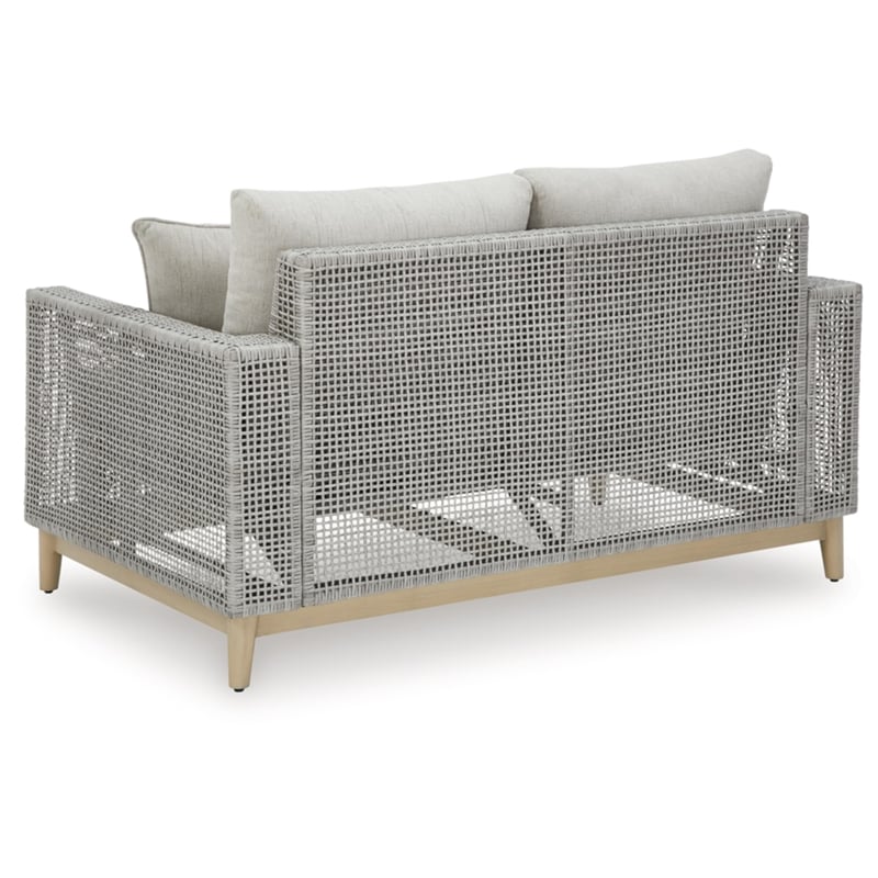 Bowery Hill Wicker / Rattan Coastal Gray Outdoor Loveseat with Cushion