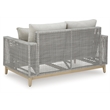 Bowery Hill Wicker / Rattan Coastal Gray Outdoor Loveseat with Cushion