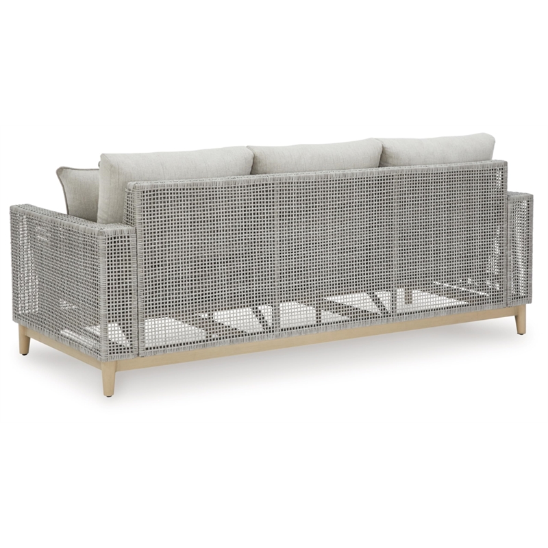 Bowery Hill Wicker / Rattan Coastal Gray Outdoor Sofa with Cushion