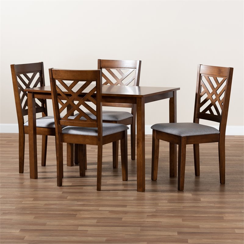 Bowery Hill Upholstered Walnut Wood 5-Piece Dining Set in Gray