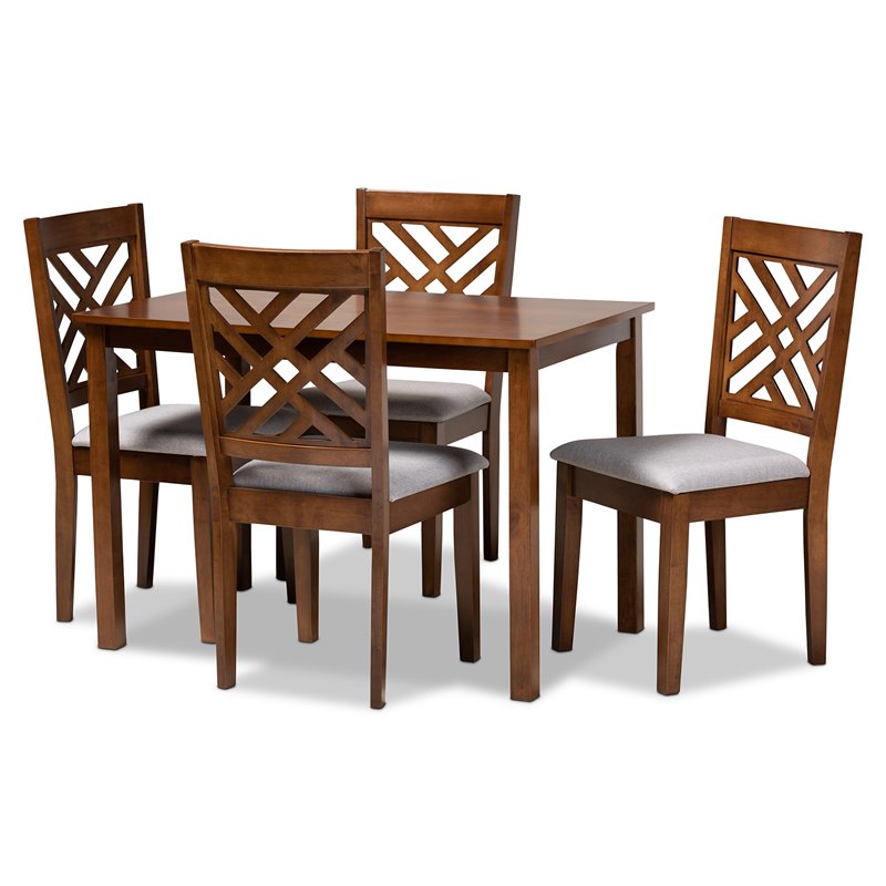 Bowery Hill Upholstered Walnut Wood 5-Piece Dining Set in Gray