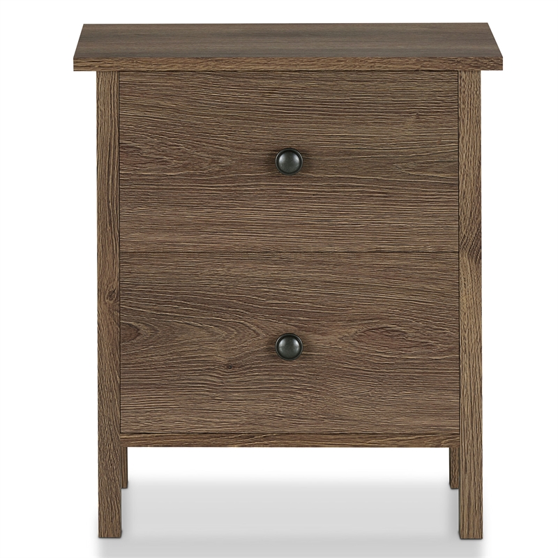 Bowery Hill Rustic Wood 2-Drawer Nightstand in Distressed Walnut