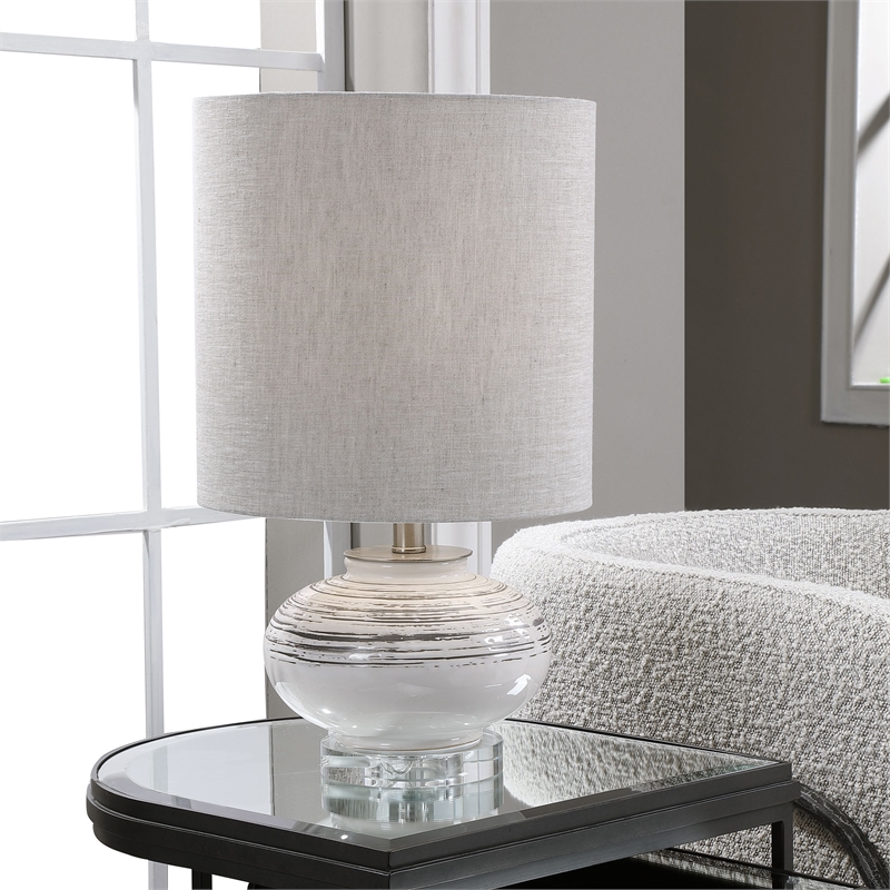 Bowery Hill Transitional Ceramic Crystal and Iron Accent Lamp in White