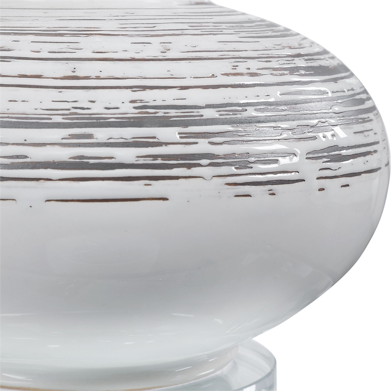 Bowery Hill Transitional Ceramic Crystal and Iron Accent Lamp in White