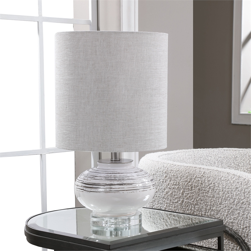 Bowery Hill Transitional Ceramic Crystal and Iron Accent Lamp in White