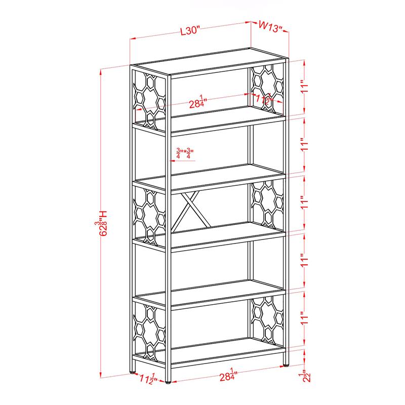 Bowery Hill Contemporary Metal 5-Shelf Bookcase in White and Gold