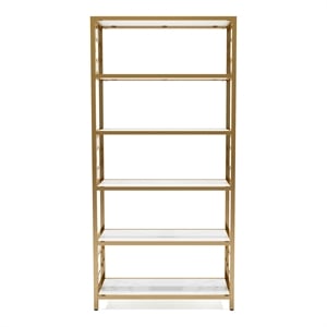 Bowery Hill Contemporary Metal 5-Shelf Bookcase in White and Gold