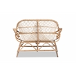 Bowery Hill Modern Bohemian White Fabric and Brown Rattan Loveseat