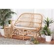 Bowery Hill Modern Bohemian White Fabric and Brown Rattan Loveseat