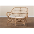 Bowery Hill Modern Bohemian White Fabric and Brown Rattan Loveseat