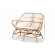 Bowery Hill Modern Bohemian White Fabric and Brown Rattan Loveseat