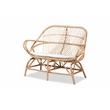 Bowery Hill Modern Bohemian White Fabric and Brown Rattan Loveseat