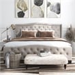 Bowery Hill Ivory Queen Button Tufted Fabric Upholstered Bed