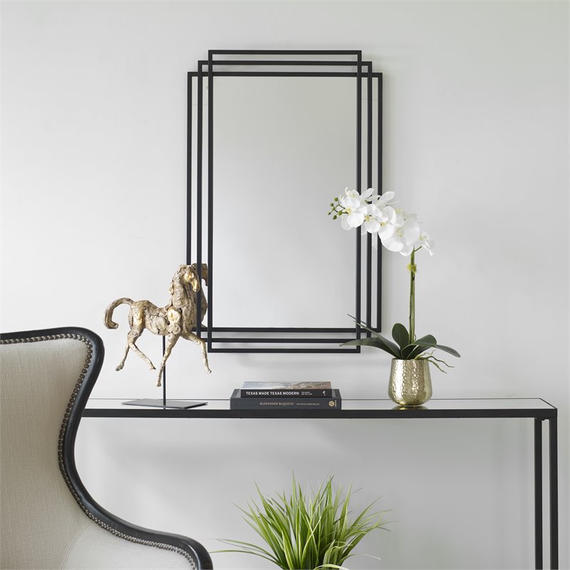 Bowery Hill Contemporary Iron and MDF Mirror in Matte Black Finish