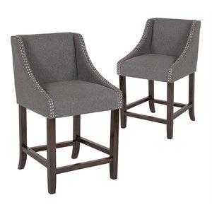Bowery Hill 24&quot Fabric Counter Stool in Dark Gray/Walnut (Set of 2)