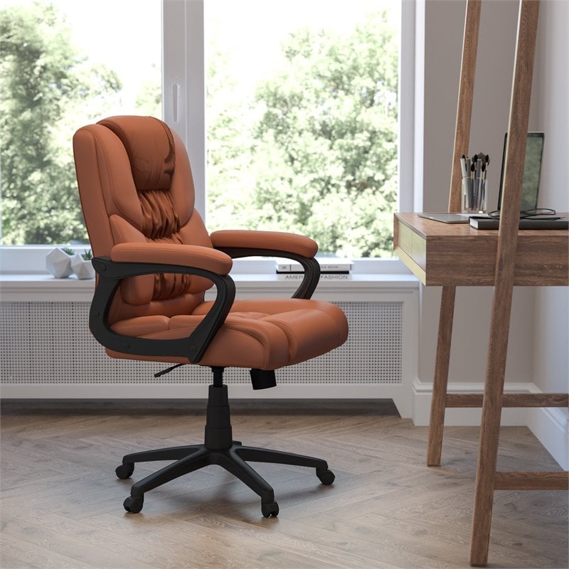 Bowery Hill Contemporary LeatherSoft Executive Office Chair in Brown