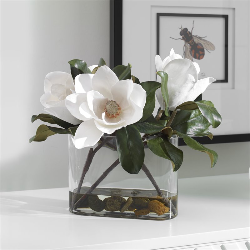 Bowery Hill Glass and Stone Magnolia Flower Centerpiece in Clear