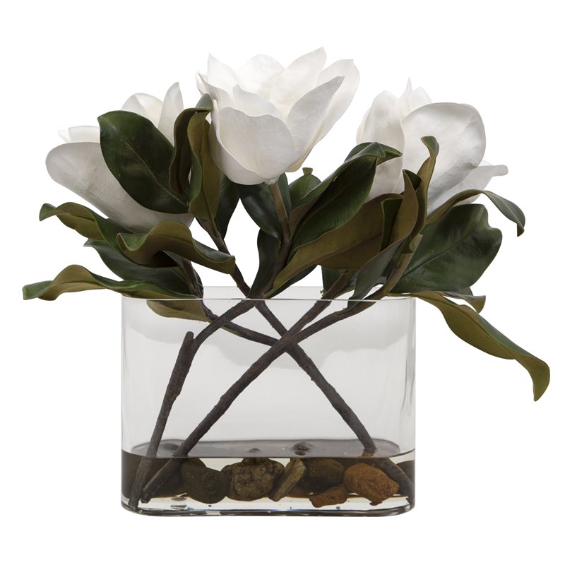 Bowery Hill Glass and Stone Magnolia Flower Centerpiece in Clear
