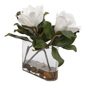 Bowery Hill Glass and Stone Magnolia Flower Centerpiece in Clear